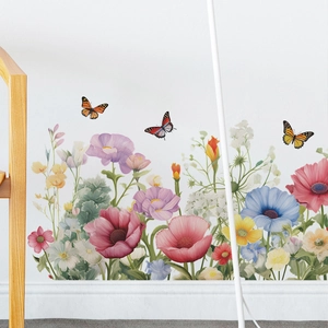 Colorful floral wall sticker with butterflies and poppies for living room home decoration