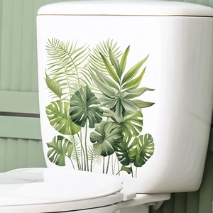 Tropical green leaves monstera palm waterproof self-adhesive wall stickers for bathroom decor