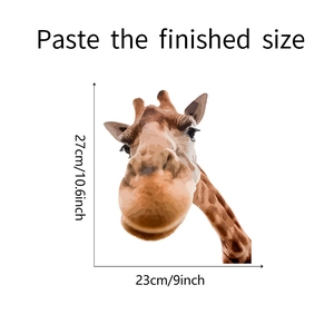 Detail view of the colorful giraffe wall sticker with dimensions 27cm by 23cm indicated