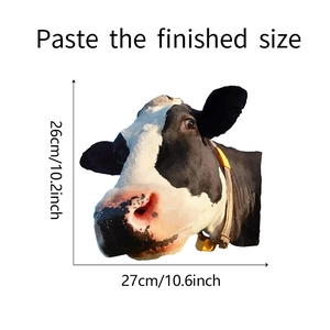 Detailed cow head wall decal with low poly art style measuring 27cm by 26cm in size