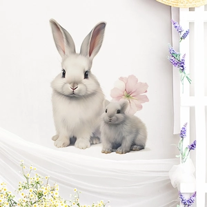 Cute cartoon rabbits with flower wall stickers for children bedroom home decor