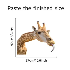 Size guide showing finished dimensions of 27x24cm for the giraffe wall sticker mural