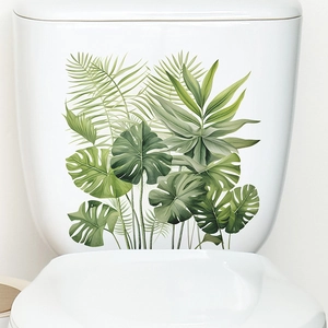 Tropical Green Leaf Bathroom Toilet Sticker Decoration Home Waterproof Self-Adhesive Wall Decal Monstera Palm Leaf Decor