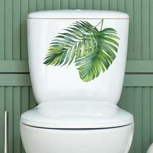 Tropical Green Palm Leaf Toilet Sticker Waterproof PVC Watercolor Plant Wall Decal For Bathroom Home Decor Accessories