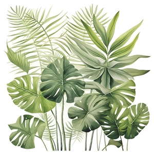 Tropical green monstera and palm leaf wall stickers for bathroom and home decor