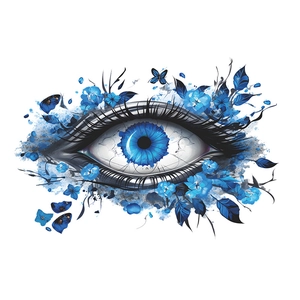 Creative blue eye wall sticker with floral patterns and butterflies for home decoration
