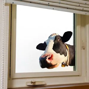 Peeking cow wall decal sticker with yellow collar for glass window home decoration