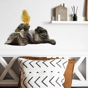 Stickers muraux chat et poussin réalistes pour la décoration murale du salon moderne