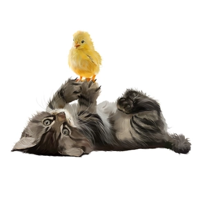 Sticker mural chaton et poussin réalistes sur fond blanc pour décoration de salon