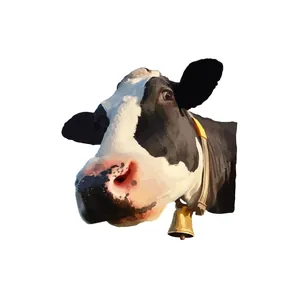 Peeking cow wall sticker with yellow bell for home window and door wall decor