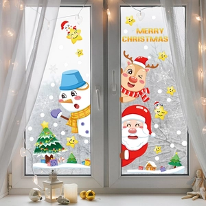 Stickers de Fenêtre Statiques de Noël Père Noël Renne Bonhomme de Neige Flocons de Neige Arbre Décoration de Porte en Verre