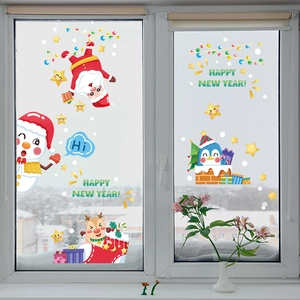 Cartoon Christmas window stickers featuring Santa Claus and Snowman for festive home decor