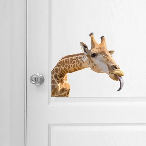 Vivid giraffe door sticker with realistic animal illustration for home wall decor