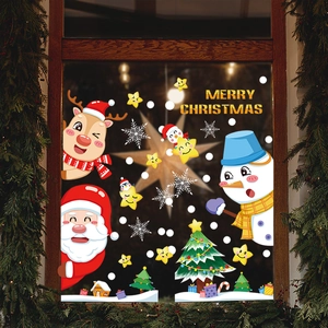Stickers de Noël pour fenêtre avec Père Noël et renne sur verre avec décor festif