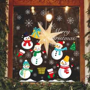 Christmas Snowman Window Stickers Static Cling UV PVC Decals Winter Snowflake Glass Door Home Holiday Wall Decoration