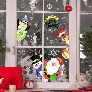 Adesivi elettrostatici natalizi con Babbo Natale, pupazzo di neve e renna per finestre