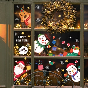 Stickers de Noël statiques pour fenêtre avec Père Noël et bonhomme de neige sur vitre