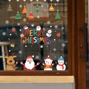 Christmas window stickers with Santa, reindeer, and snowmen for festive glass decoration