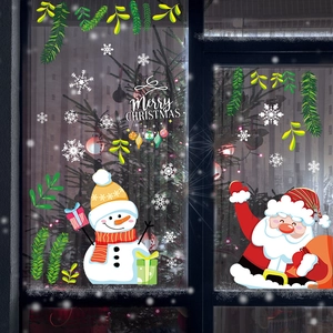 Christmas window stickers set featuring Santa, snowman and snowflakes for home decoration