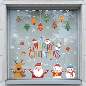 Christmas window stickers set with Santa, reindeer, snowmen and Merry Christmas text