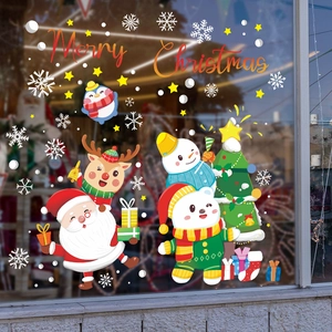 Merry Christmas window stickers set with Santa, reindeer and snowflakes for festive decor