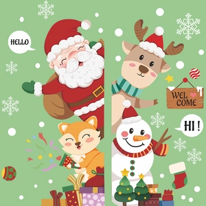 Reusable static UV Christmas window stickers featuring Santa Claus, snowman, and reindeer