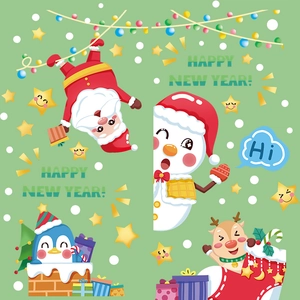 Christmas UV static window stickers with cartoon Santa Claus and snowman party decor