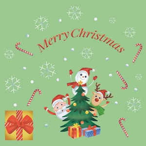 Christmas window stickers featuring Santa, snowman, reindeer and tree for holiday party decor