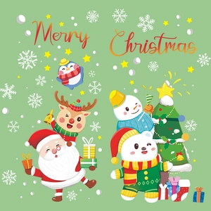 Merry Christmas static UV window stickers with Santa Claus reindeer and snowman decor