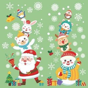 Christmas static window stickers set featuring Santa, snowman, and reindeer illustrations