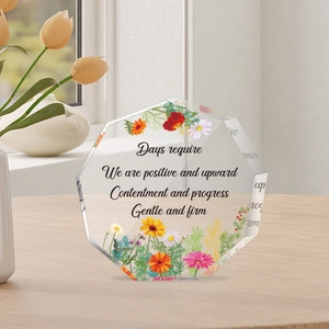Transparent Acrylic Flower Desktop Ornament With Inspirational Quotes Polygon Heartfelt Souvenir For Friends Family Home Decor