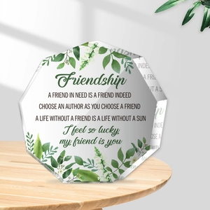 Acrylic Friendship Plaque Friendship Gift For Women Friends Birthday Transparent Nonagon Desk Ornament With Green Leaf Pattern Home Decor Plaque