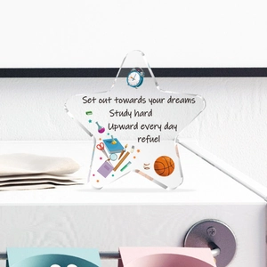 Inspirational clear acrylic star desk ornament with motivational dream quote and graphics