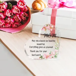 Heart-shaped acrylic plaque with pink lilies and sweet message for Mother's Day gift