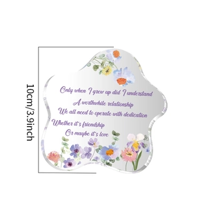 Detail of wave-shaped acrylic plaque with flower prints and 10cm size marking
