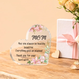 Heart-shaped acrylic plaque with pink lilies and message for Mother's Day decor