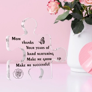 Acrylic puzzle-shaped gift for Mother's Day with floral prints and heartful English text