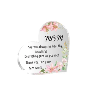 Heart-shaped acrylic plaque for Mom with pink lilies and thank you message