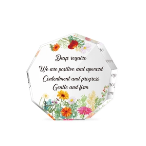 Nonagon acrylic flower plaque ornament with inspirational quote for home and desk decor