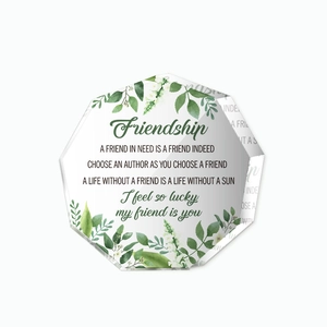 Octagon acrylic friendship souvenir with green leaf patterns for home decoration