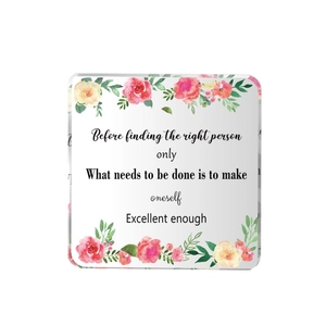 Square acrylic desktop ornament with floral watercolor design and inspirational quote