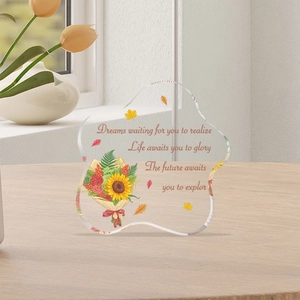 Modern Sunflower Rose Bouquet Inspirational Quotes Acrylic Desk Plaque Transparent Irregular Tabletop Decor Ornament For Friends Gift