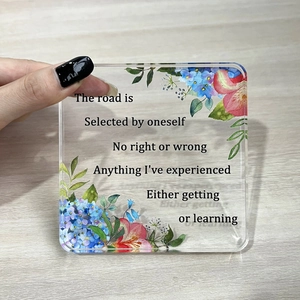 Square acrylic plaque with colorful floral art and motivational quote for home decor
