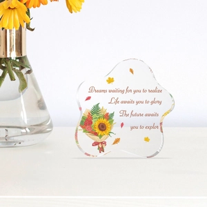 Floral acrylic plaque with sunflowers and inspirational text for home desktop decor