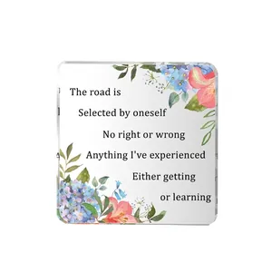 Square acrylic desktop plaque with floral watercolor design and inspirational quote