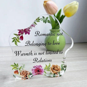 Irregular wave acrylic desktop plaque with floral print and inspirational quote