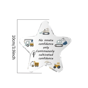 Star-shaped acrylic table decor with cartoon construction truck theme, 10cm high