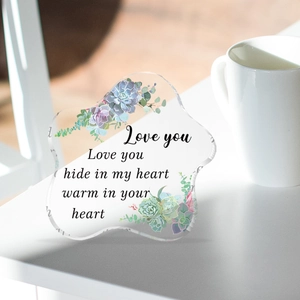 Irregular wave-edged acrylic plaque featuring succulents and sentimental text for home decor