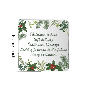Close-up of square acrylic Christmas coaster with pine needle motifs and 10cm size marking