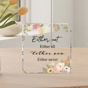 Modern Square PVC Desktop Ornament With Floral Pattern Motivational English Quotes Transparent Decorative Plaque For Home Office Decor